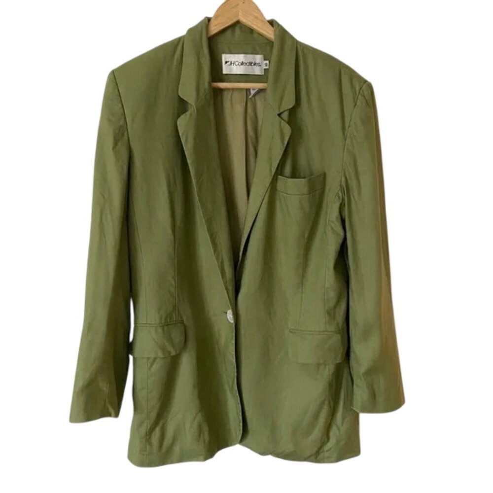 JH Collectibles green linen relaxed fit button closure blazer size US 10